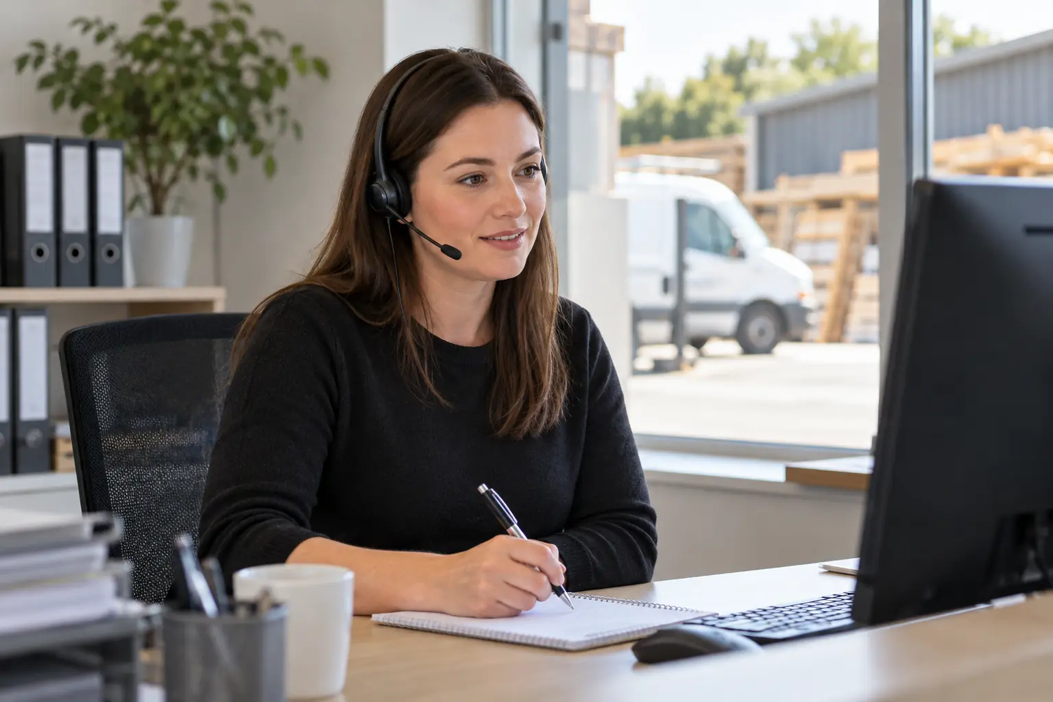 Call answering receptionist taking a message for a trade business