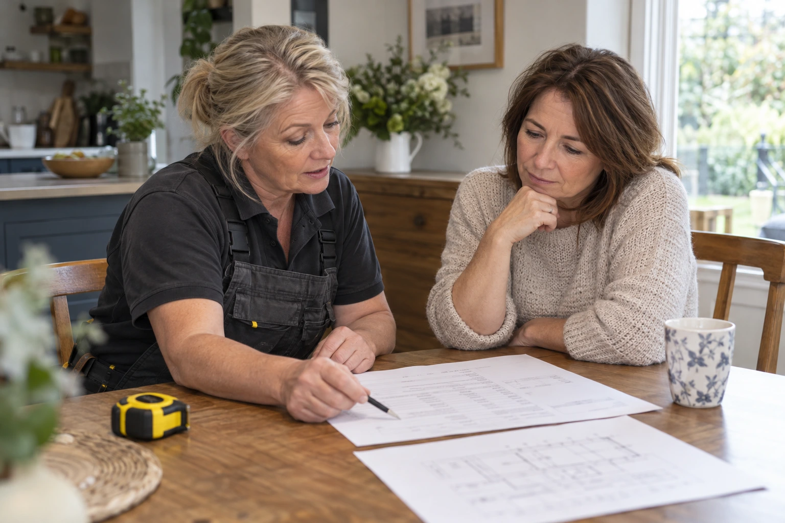 Tradesperson checking a written quote before sending it to the customer